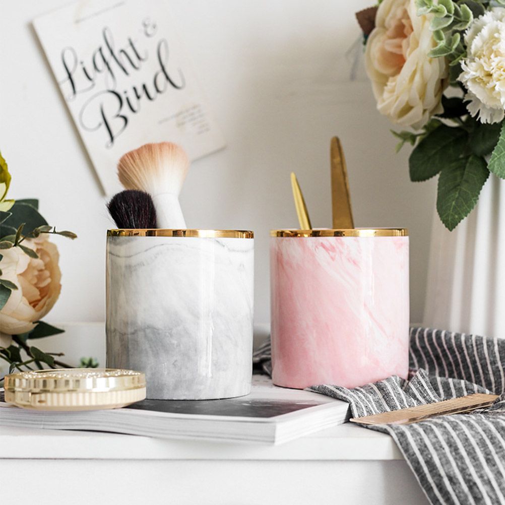 Nordic Desktop Marble Storage Tank Ceramic Cosmetic Brush Pen Holder Tableware view 7