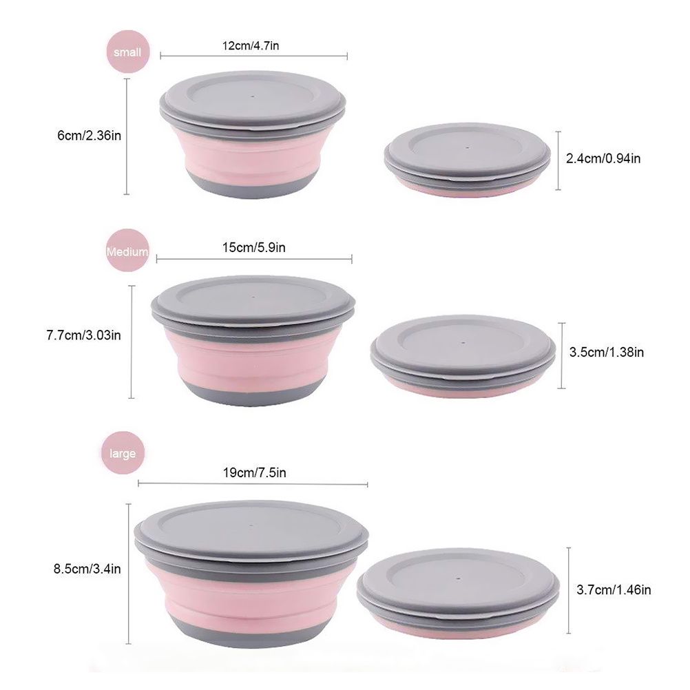 3Pcs Folding Camping Bowl Set Portable Silicone Kitchen Containers for Travel view 3
