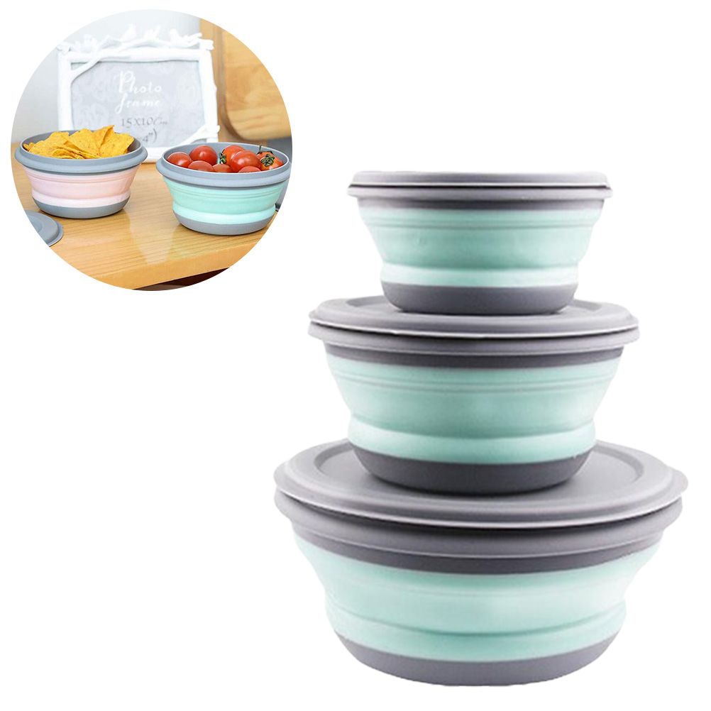 3Pcs Folding Camping Bowl Set Portable Silicone Kitchen Containers for Travel view 2