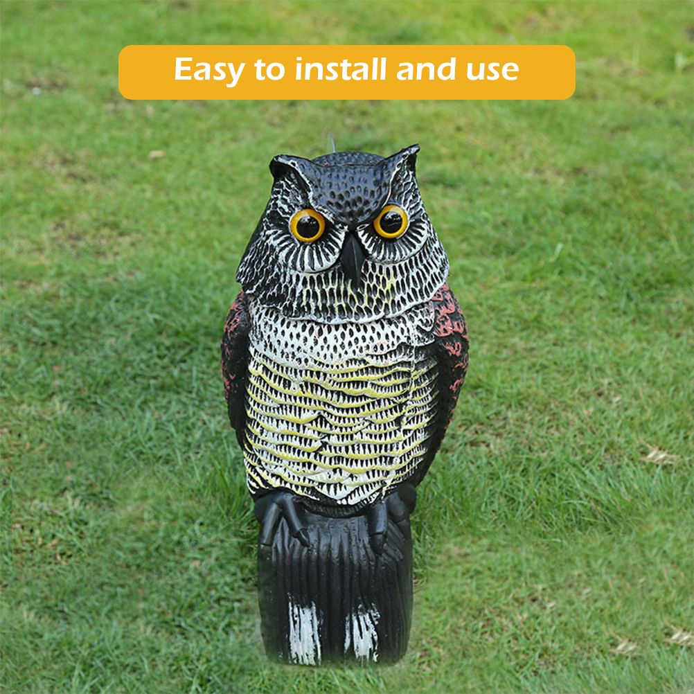 Horned Owl Decoy and 360° Rotating Head Owl Statue to Scare Birds Away for view 2