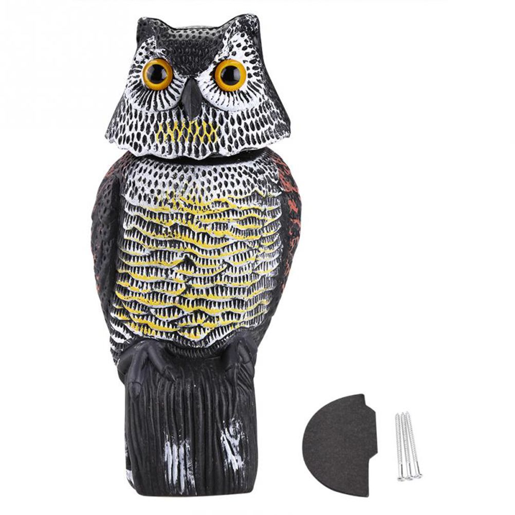 Horned Owl Decoy and 360° Rotating Head Owl Statue to Scare Birds Away for view 6