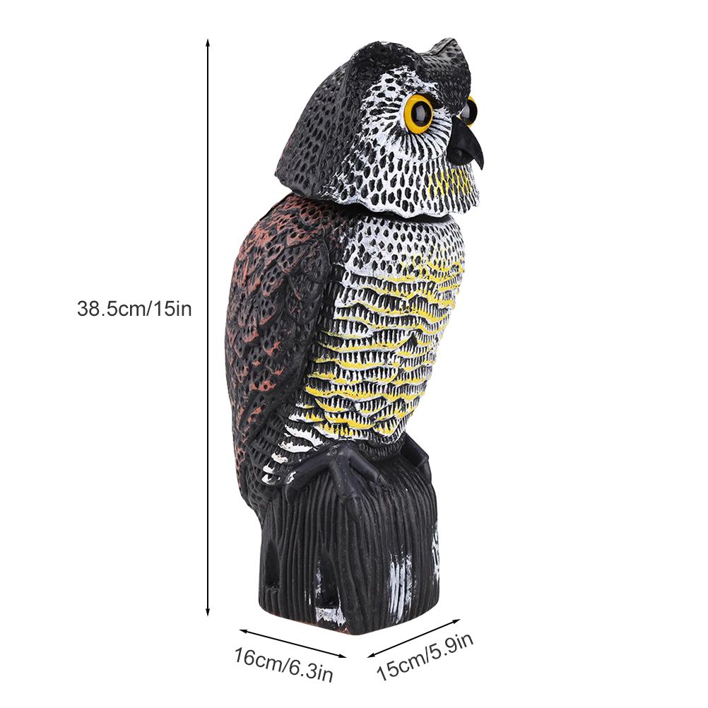Horned Owl Decoy and 360° Rotating Head Owl Statue to Scare Birds Away for view 7