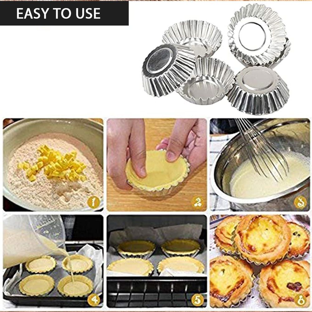 20Pcs Egg Tart Molds Mini Aluminum Cake Muffin Moulds Tins Pans Non Stick view 10