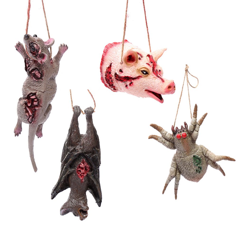 Halloween Hanging Tattered Pig Mouse Spider Bat Prank Props Halloween Party view 2
