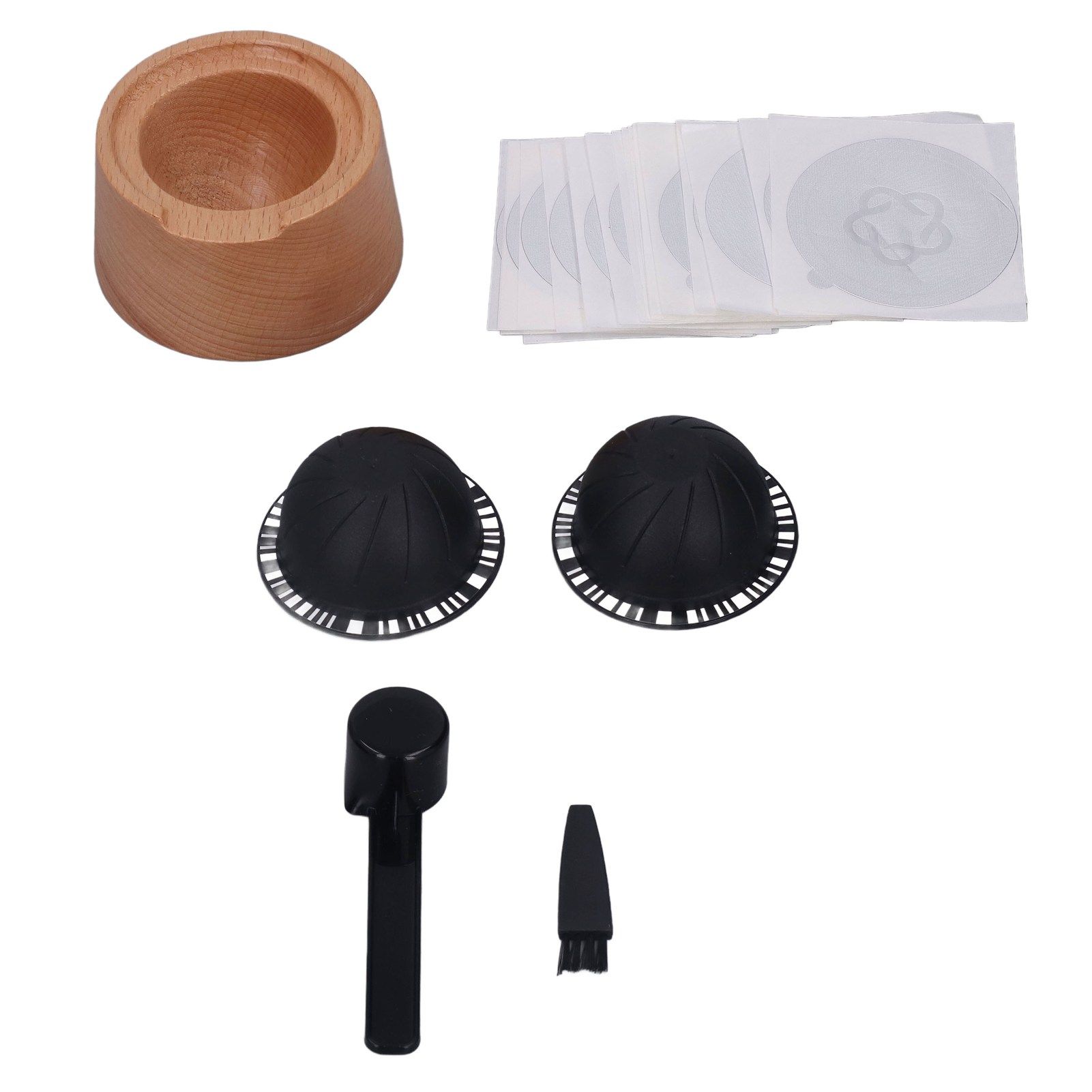 Coffee Capsule Filter Cup Kit Black with Beech Holder Aluminum Foil Spoon view 5