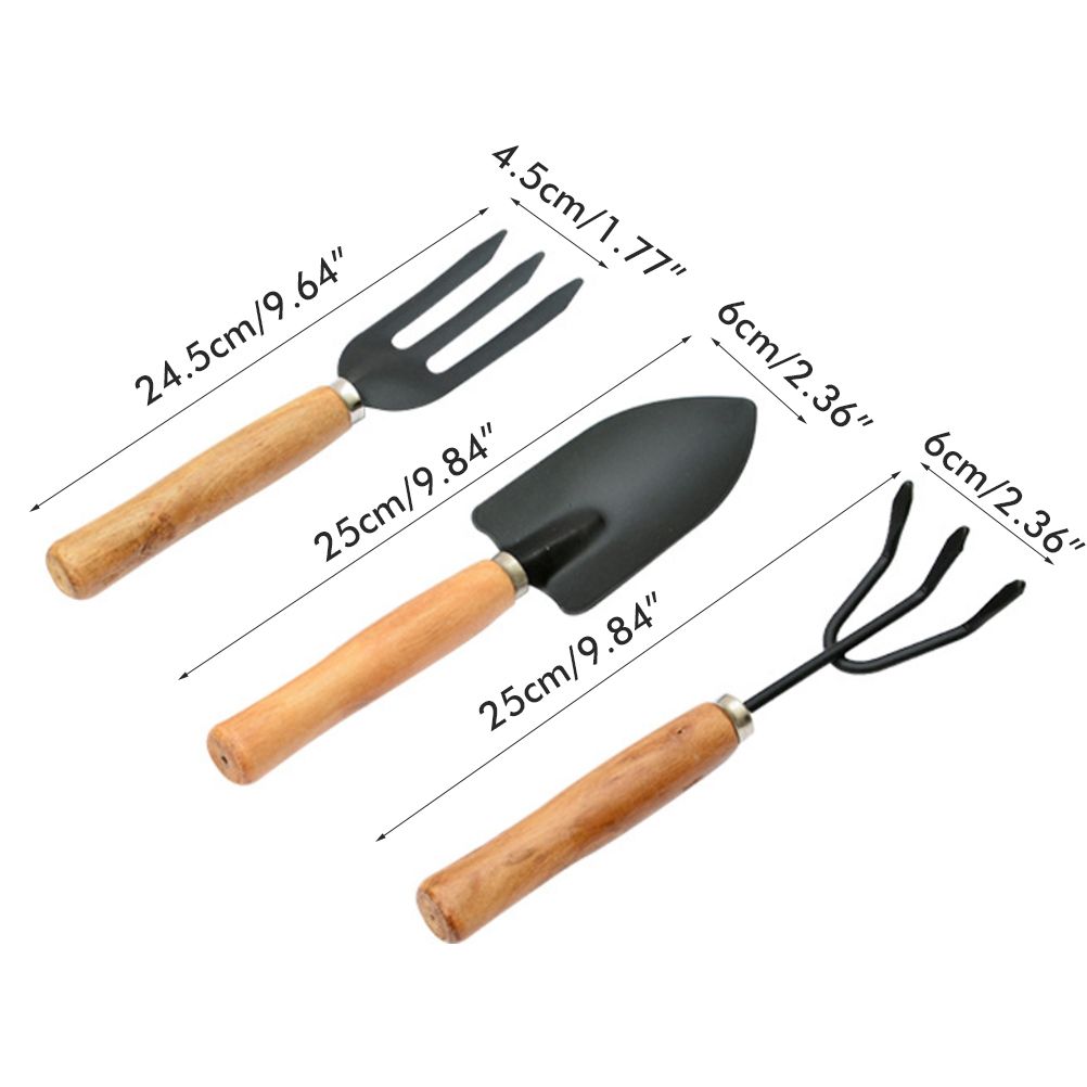 3PCS/Set Wooden Handle Mini Gardening Potted Tool Gardening Shovel Rake Fork view 3