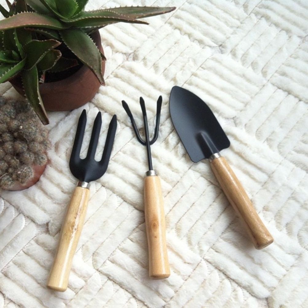 3PCS/Set Wooden Handle Mini Gardening Potted Tool Gardening Shovel Rake Fork view 6