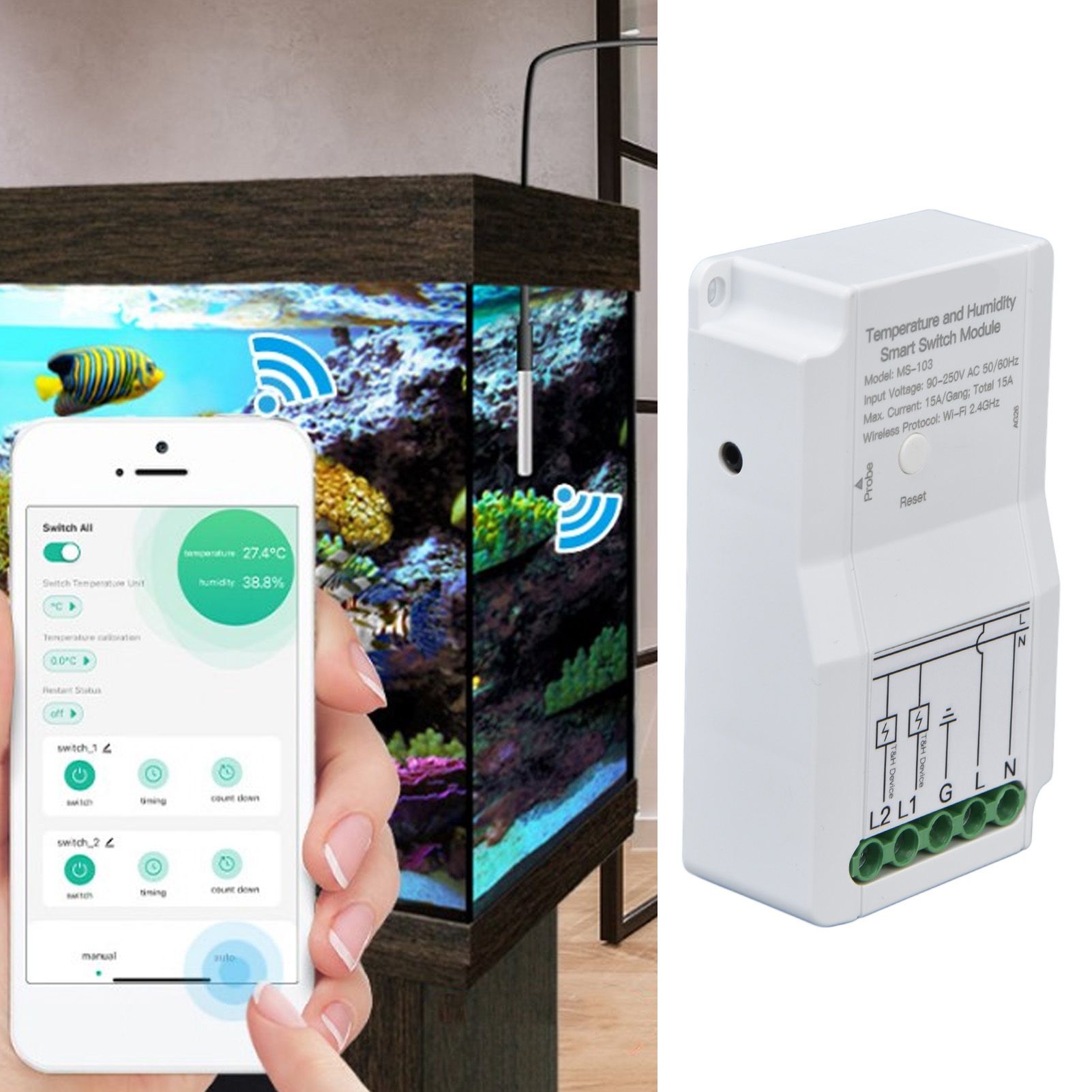 WiFi Temperature Humidity Switch Module Dual Relay Output with Temperature view 11