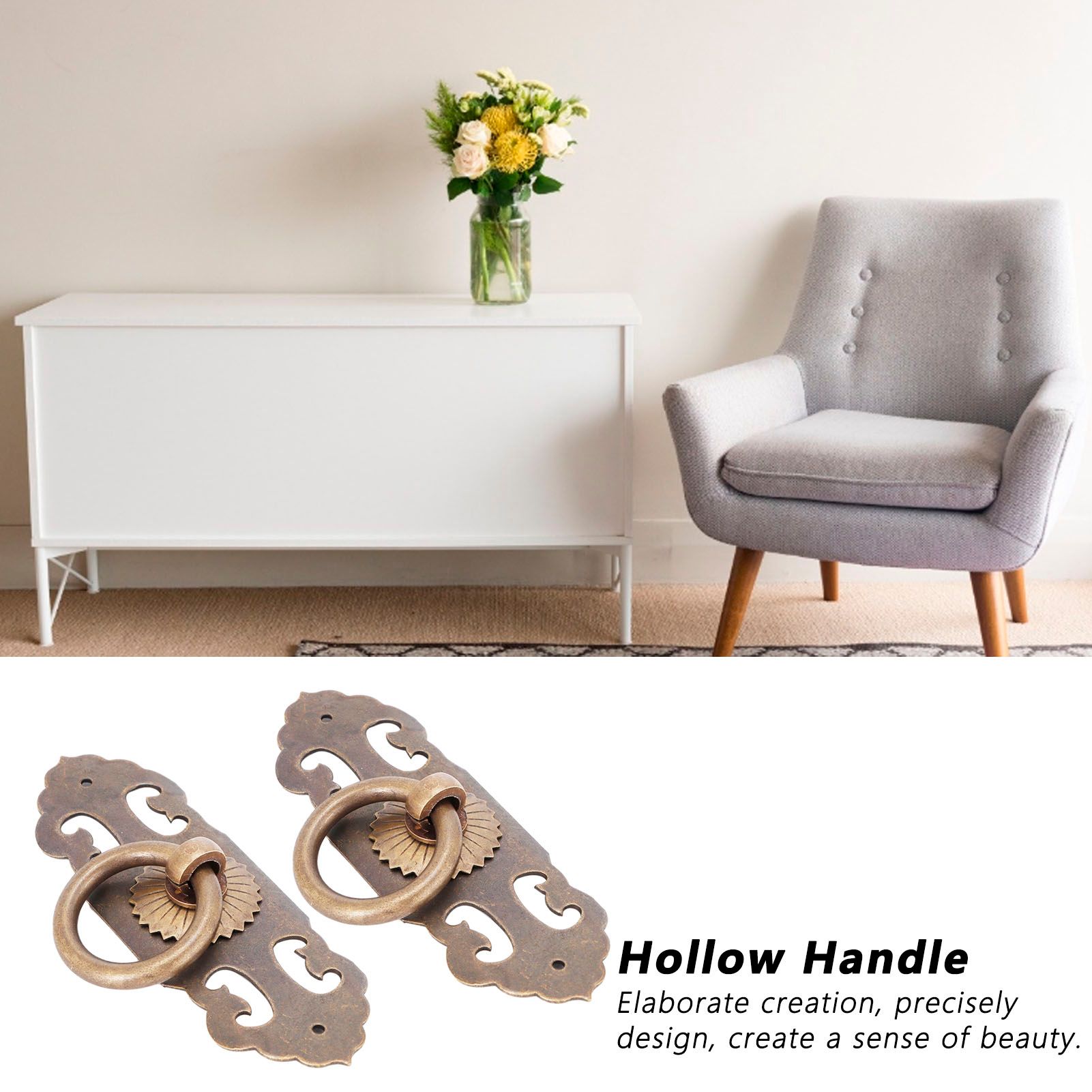 2 Sets 90mm Drawer Horizontal Handle Copper Antique Hollow Cabinet Handle Pull view 15
