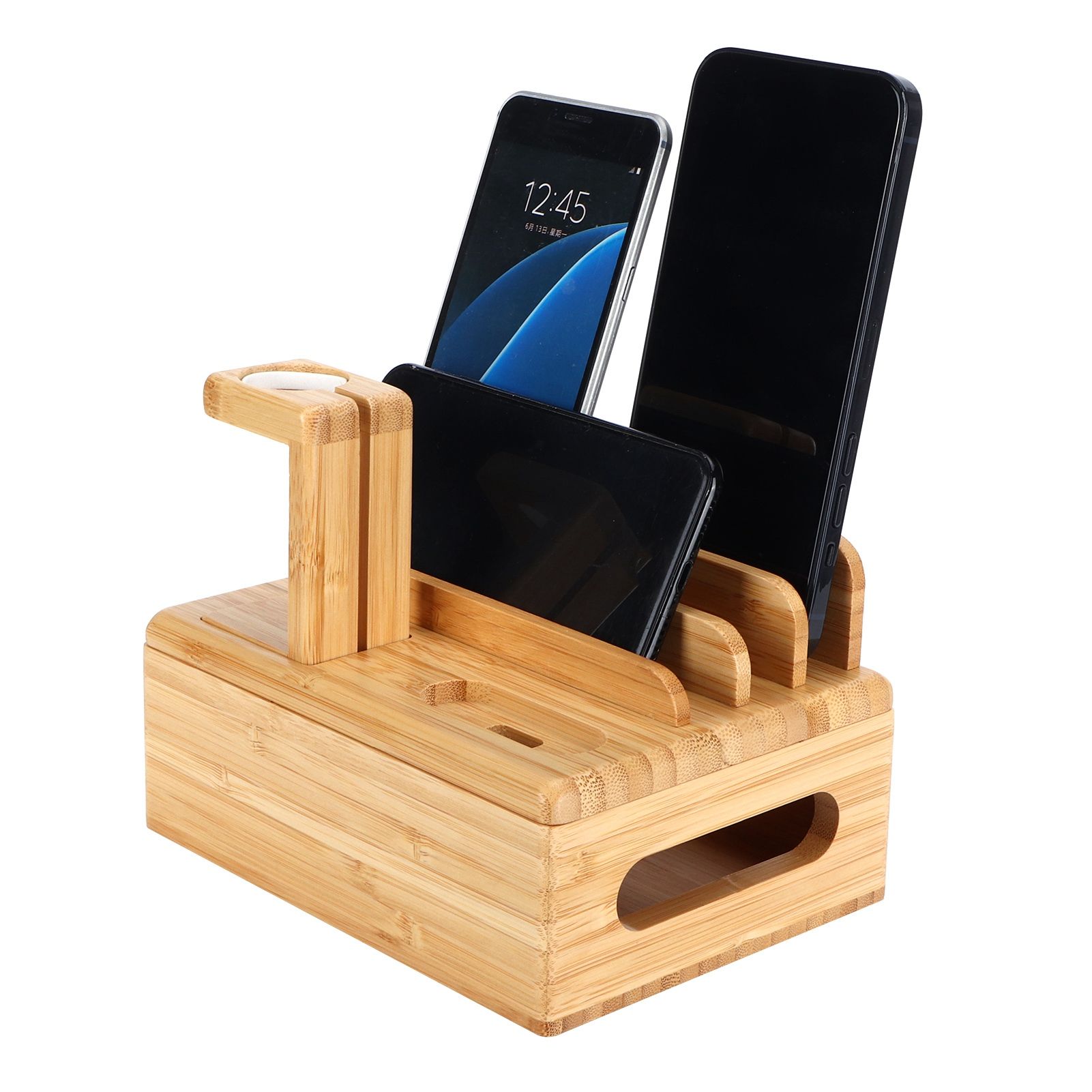 Bamboo Device Organizer Stand Cellphone Tablet Watch Holder Desktop Storage view 9