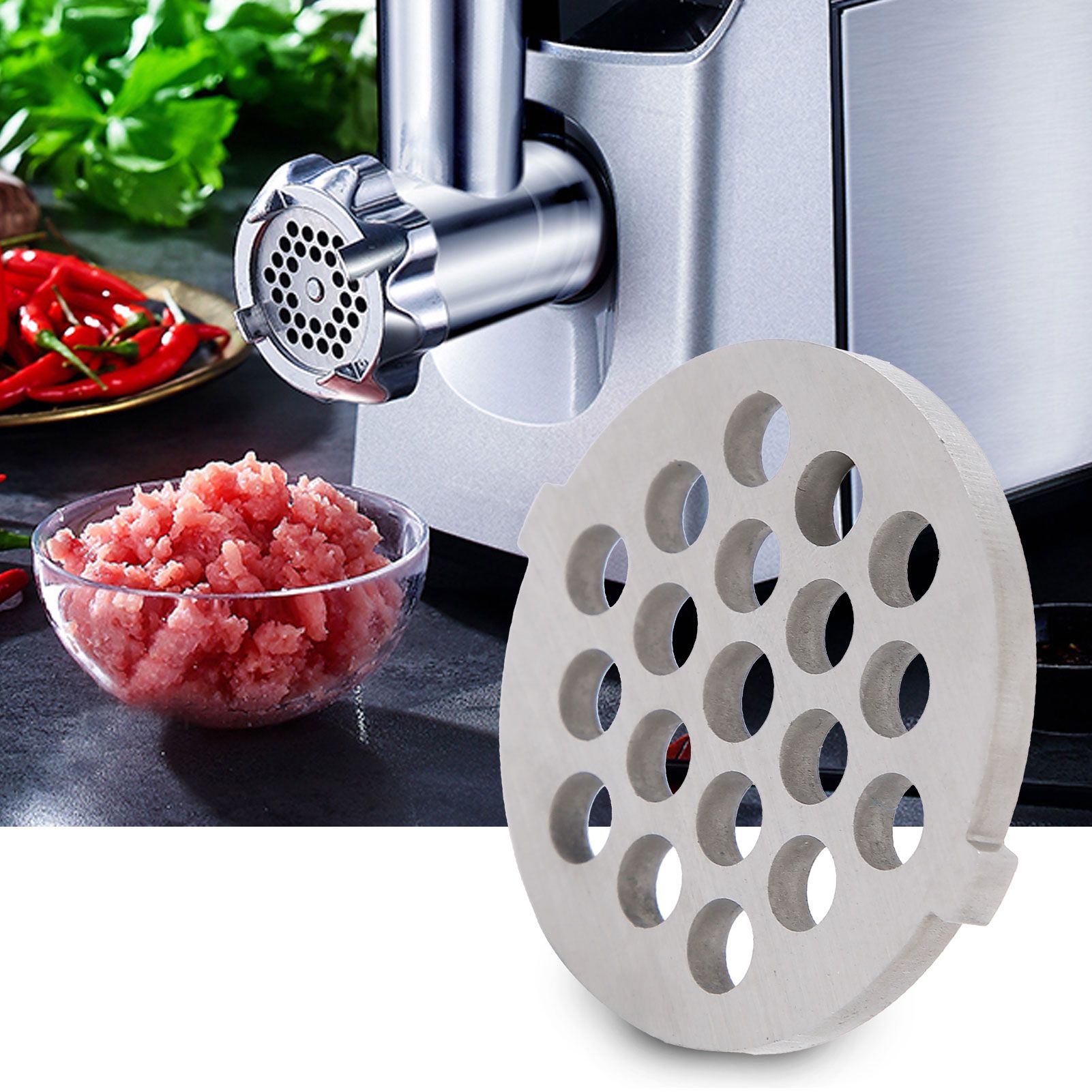 2Pcs Electric Mincer Blade Stainless Steel Grinding Plate Round Hole for 5#/B view 13