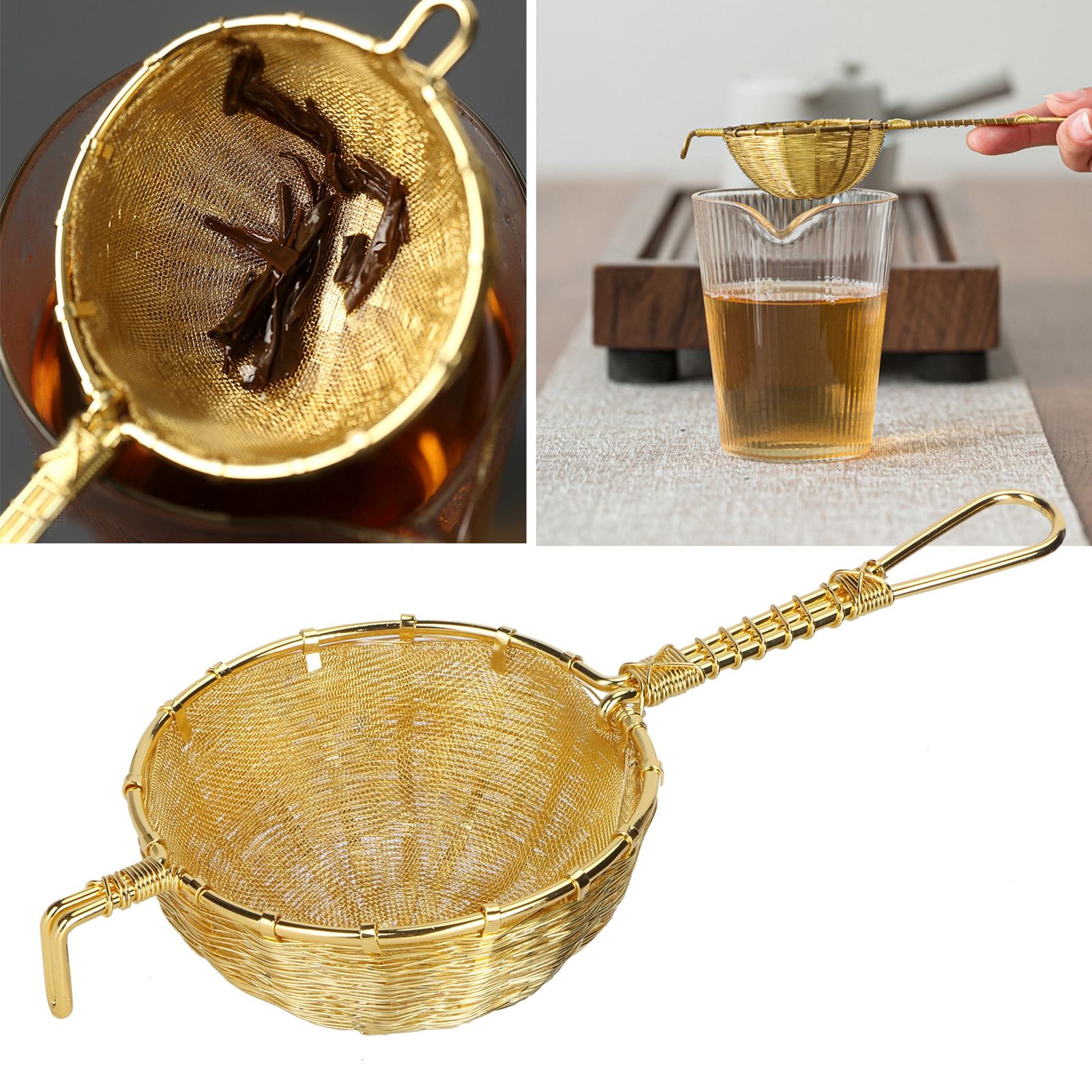 Tea Infuser Strainer Hand Made Copper Reusable Teapot Filter with Long Handle view 9