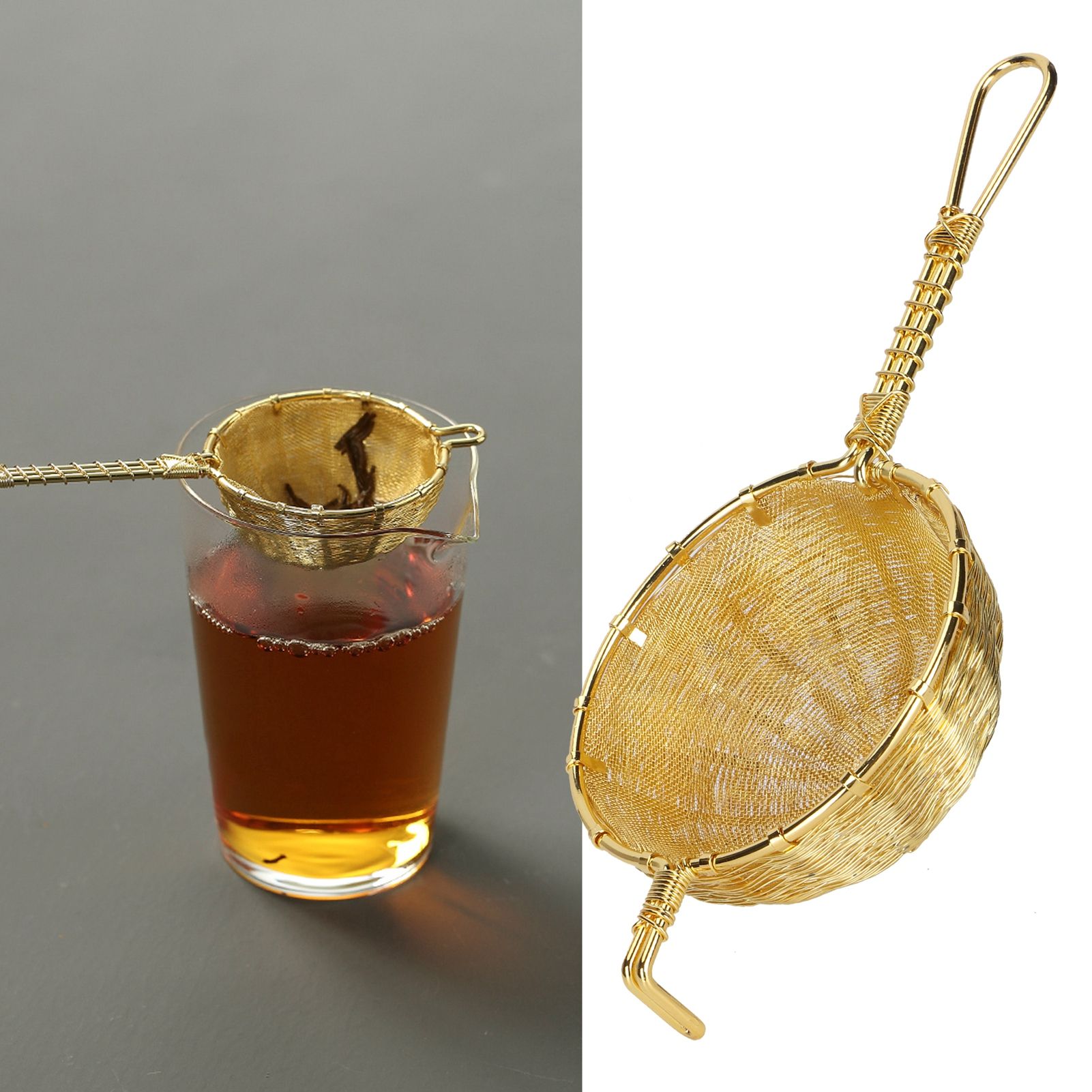 Tea Infuser Strainer Hand Made Copper Reusable Teapot Filter with Long Handle view 10