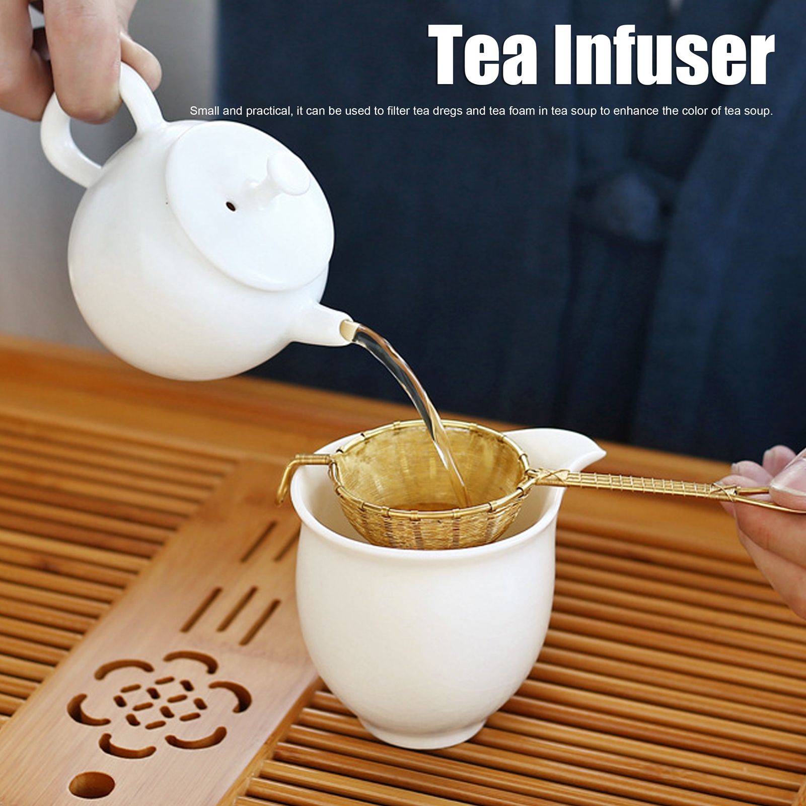 Tea Infuser Strainer Hand Made Copper Reusable Teapot Filter with Long Handle view 15