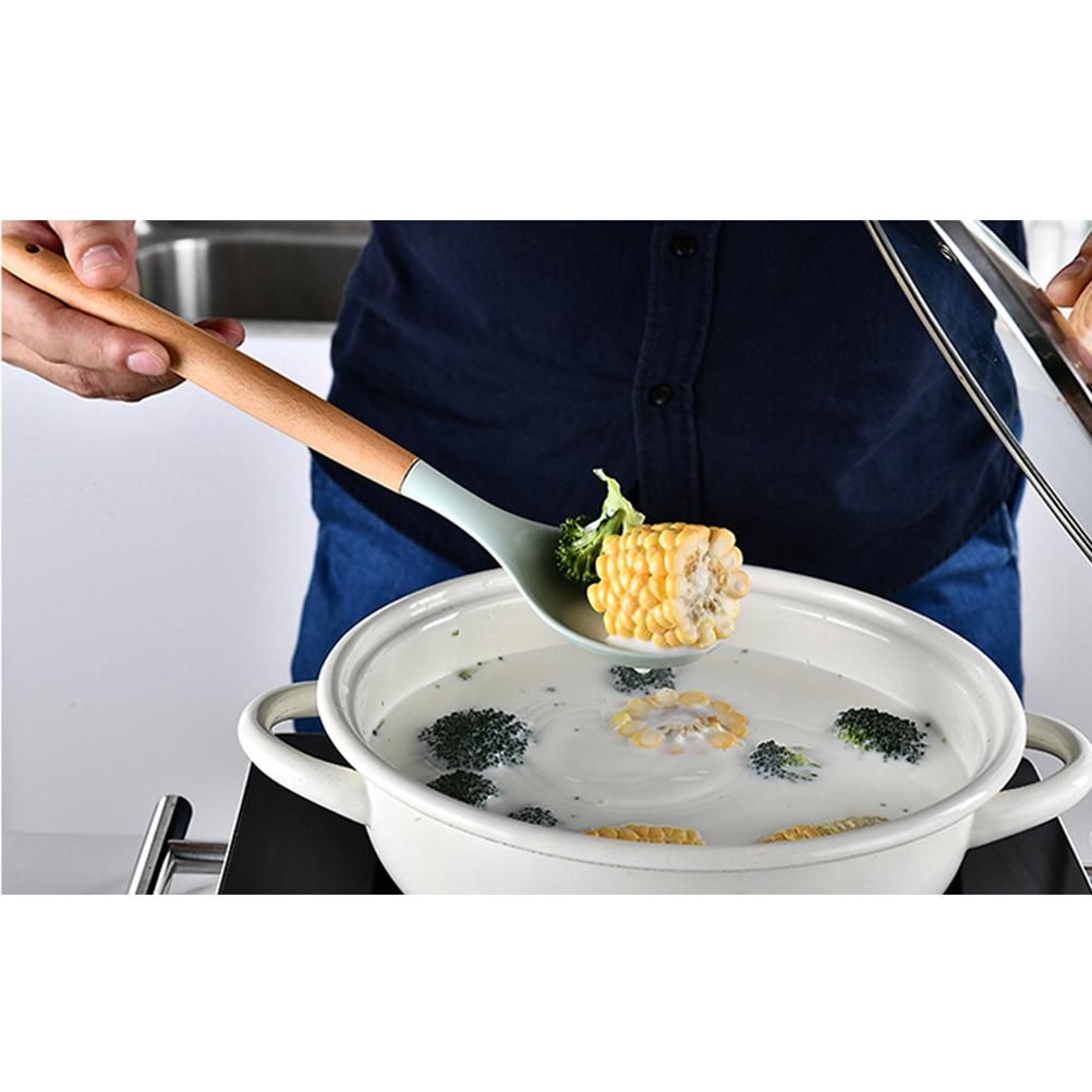 Cooking Scooping Spoon Wooden Handle Baking Utensils Durable Sturdy Silicone view 3