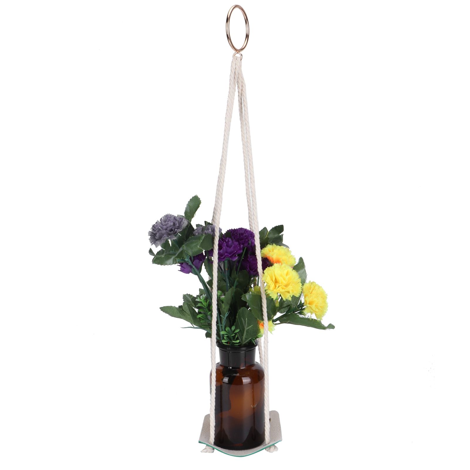 Planter Holder Flowerpot Hanging Rack Hanger with PU Leather Base Cotton Rope view 8
