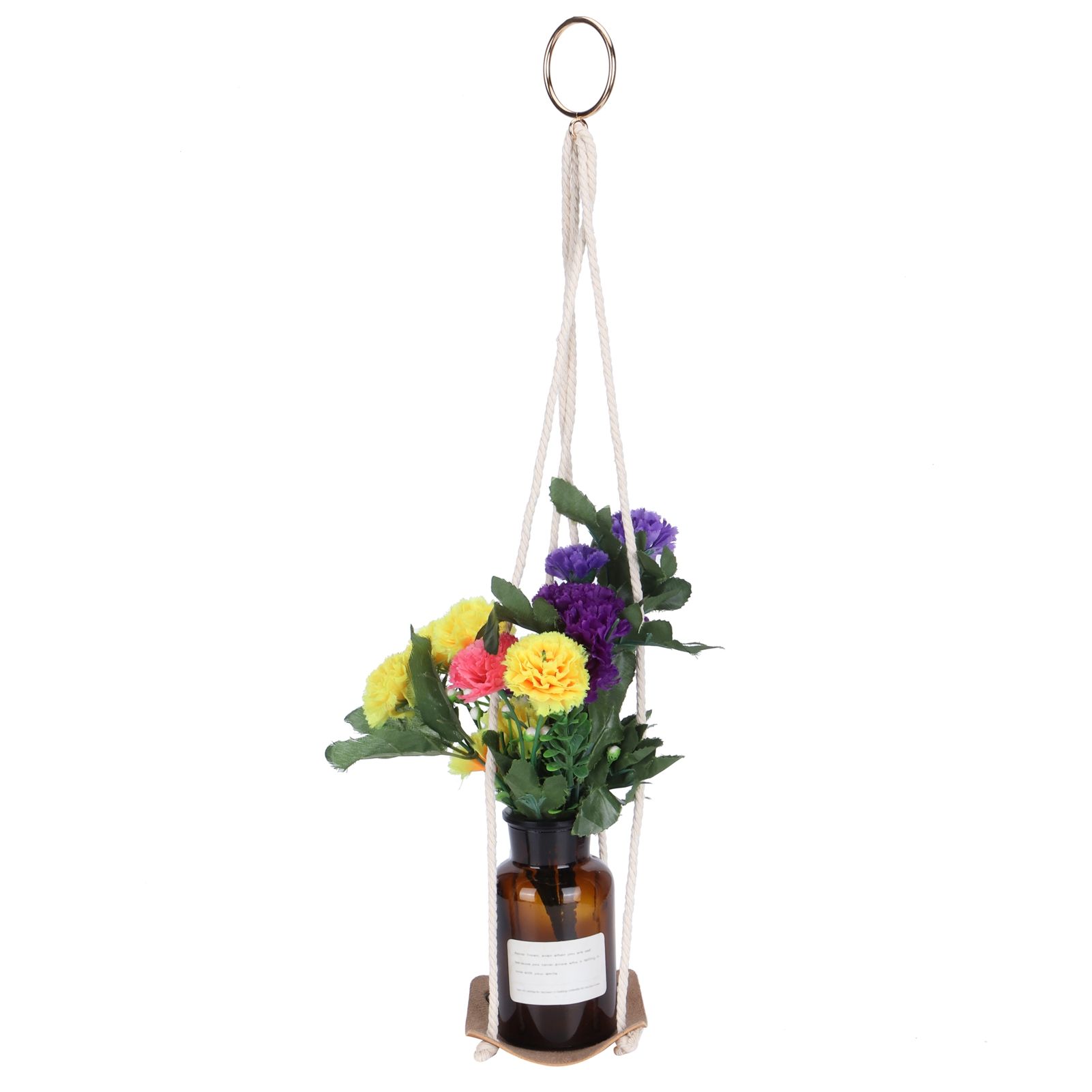 Planter Holder Flowerpot Hanging Rack Hanger with PU Leather Base Cotton Rope view 7