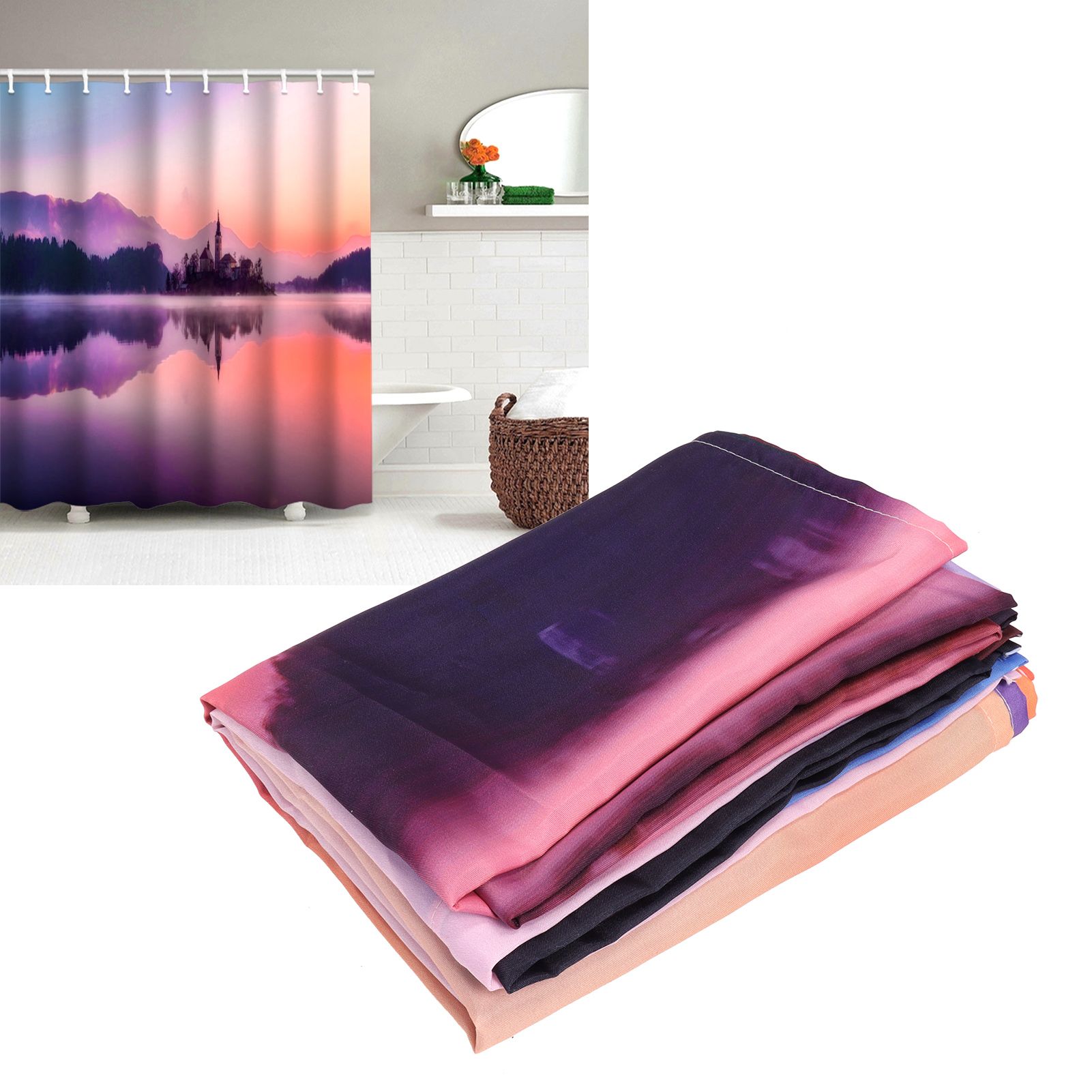 Bath Curtain Set with Rings Waterproof Thicken Bathroom Shower Curtain view 12