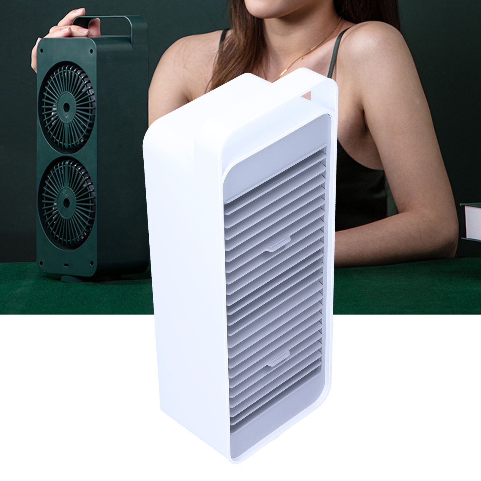 Double Fan Blade Rotating Fan USB Charging Desktop Electric Fan for Office view 11