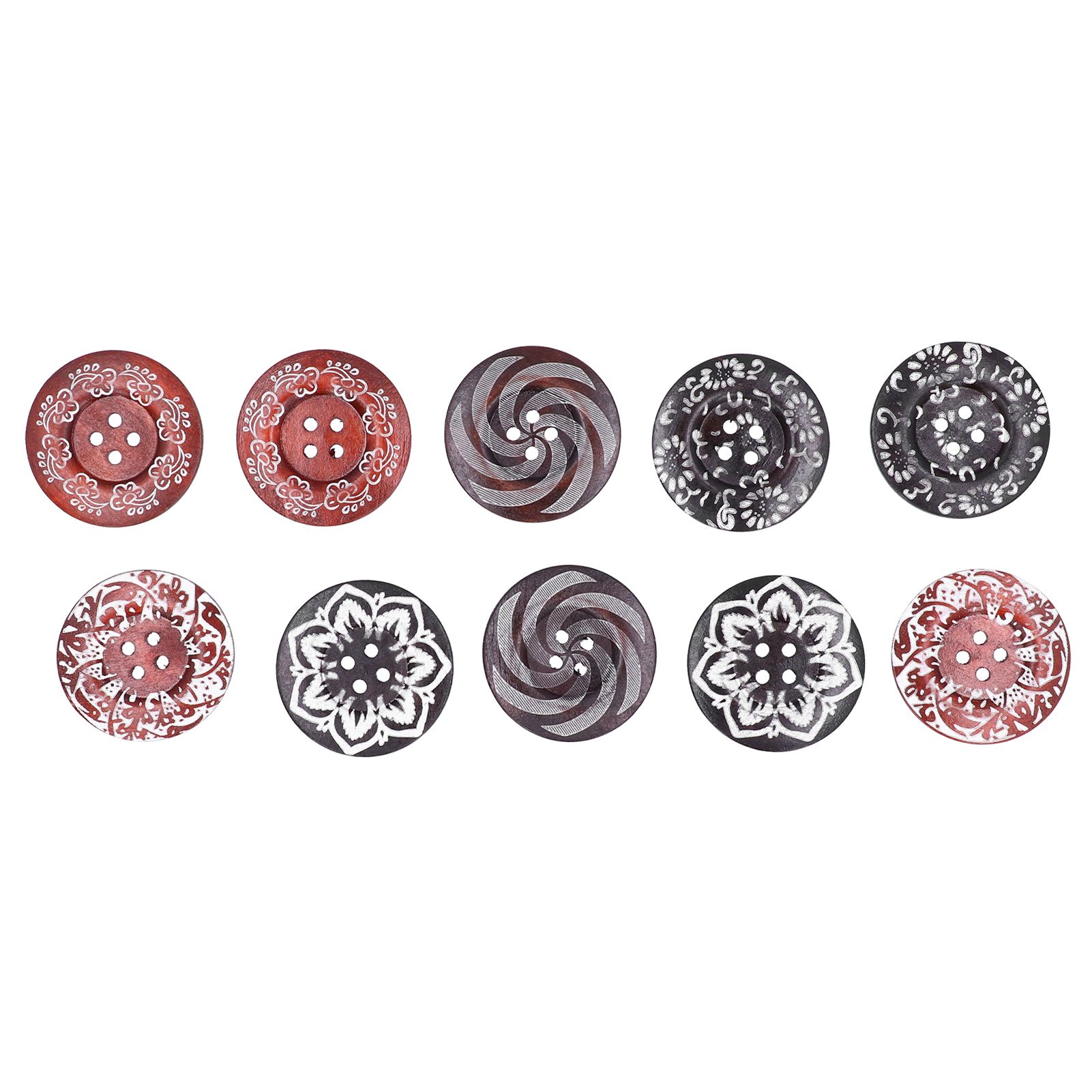 10Pcs Round Buttons Mixed Pattern Carving 4‑Holes Button DIY Art Crafts Supplies view 6