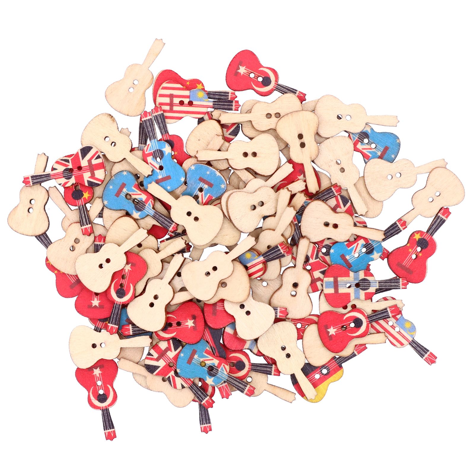 100Pcs Assorted Wood Buttons Vintage GuitarShape Sewing Button Clothing Supplies view 3