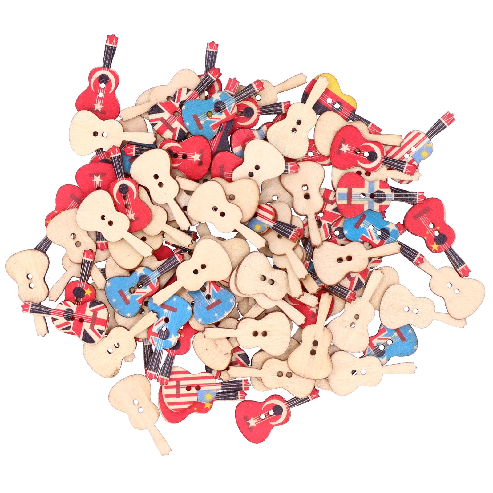 100Pcs Assorted Wood Buttons Vintage GuitarShape Sewing Button Clothing Supplies view 5