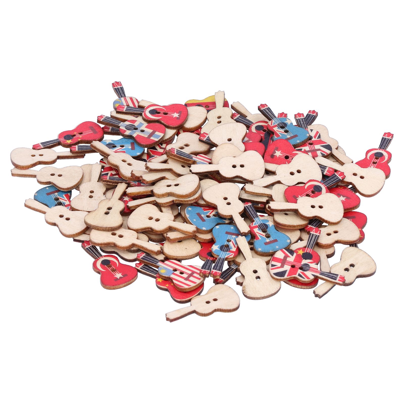 100Pcs Assorted Wood Buttons Vintage GuitarShape Sewing Button Clothing Supplies view 8
