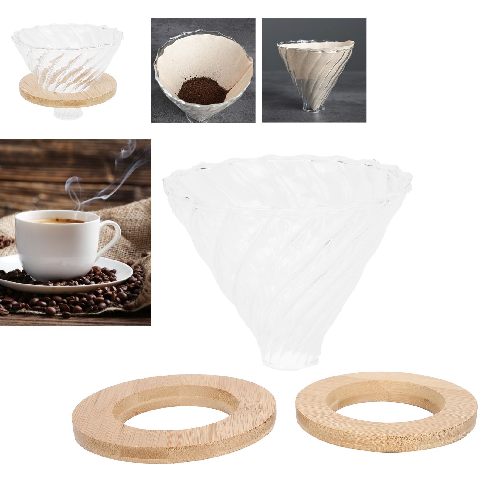 Pour Over Coffee Dripper Cone Filter Cup Coffee Maker Accessories with Wood view 9