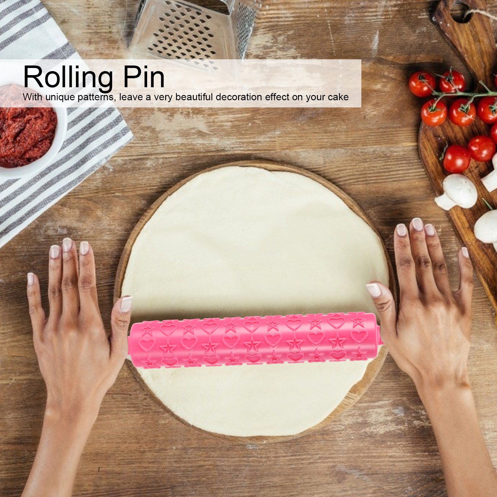 Fondant Cake Embossing Rolling Pin Baking Dough Roller Cookies Biscuits view 14