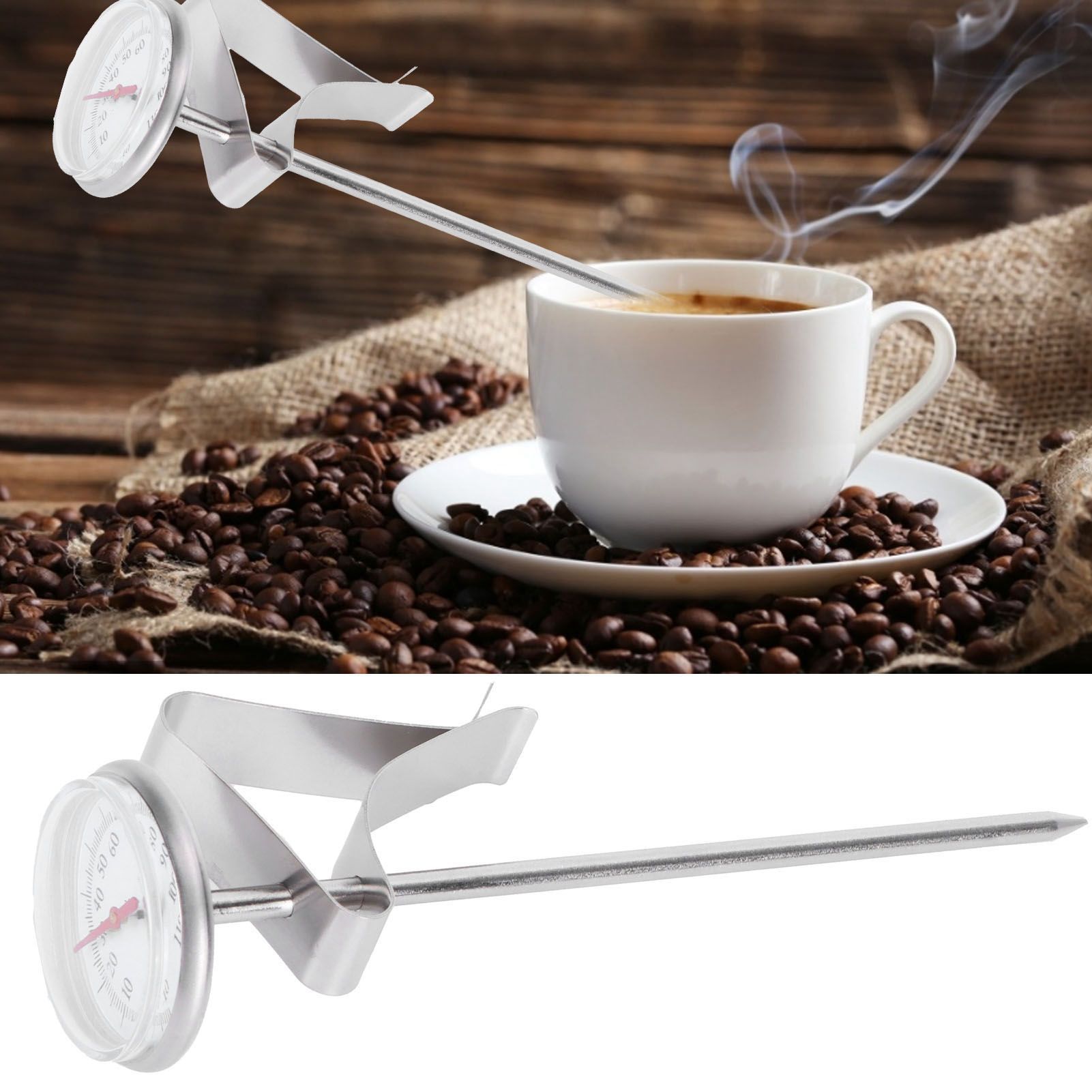 Coffee Thermometer Milk Frothing Dial Pointer Temperature Meter with Hook view 11