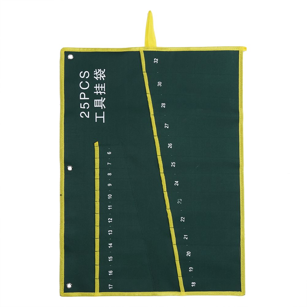 1Pc Durable Canvas Spanner Wrench Tool Roll Up Storage Bag Green 25 Pockets — image 1