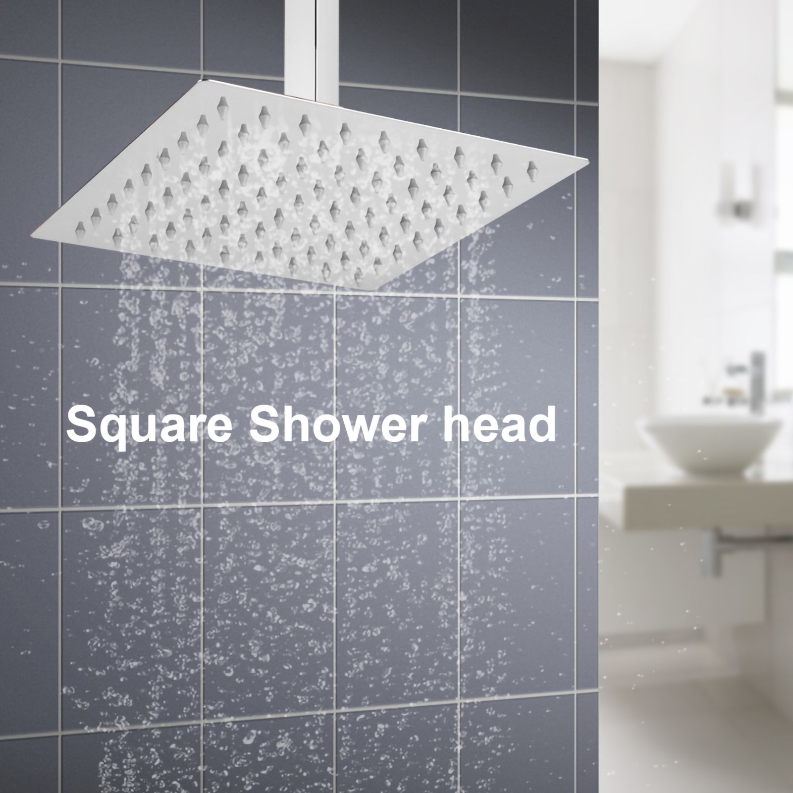 1Pc Modern Square Stainless Steel Rainfall Rain Shower Head Bathroom Top Sprayer view 12
