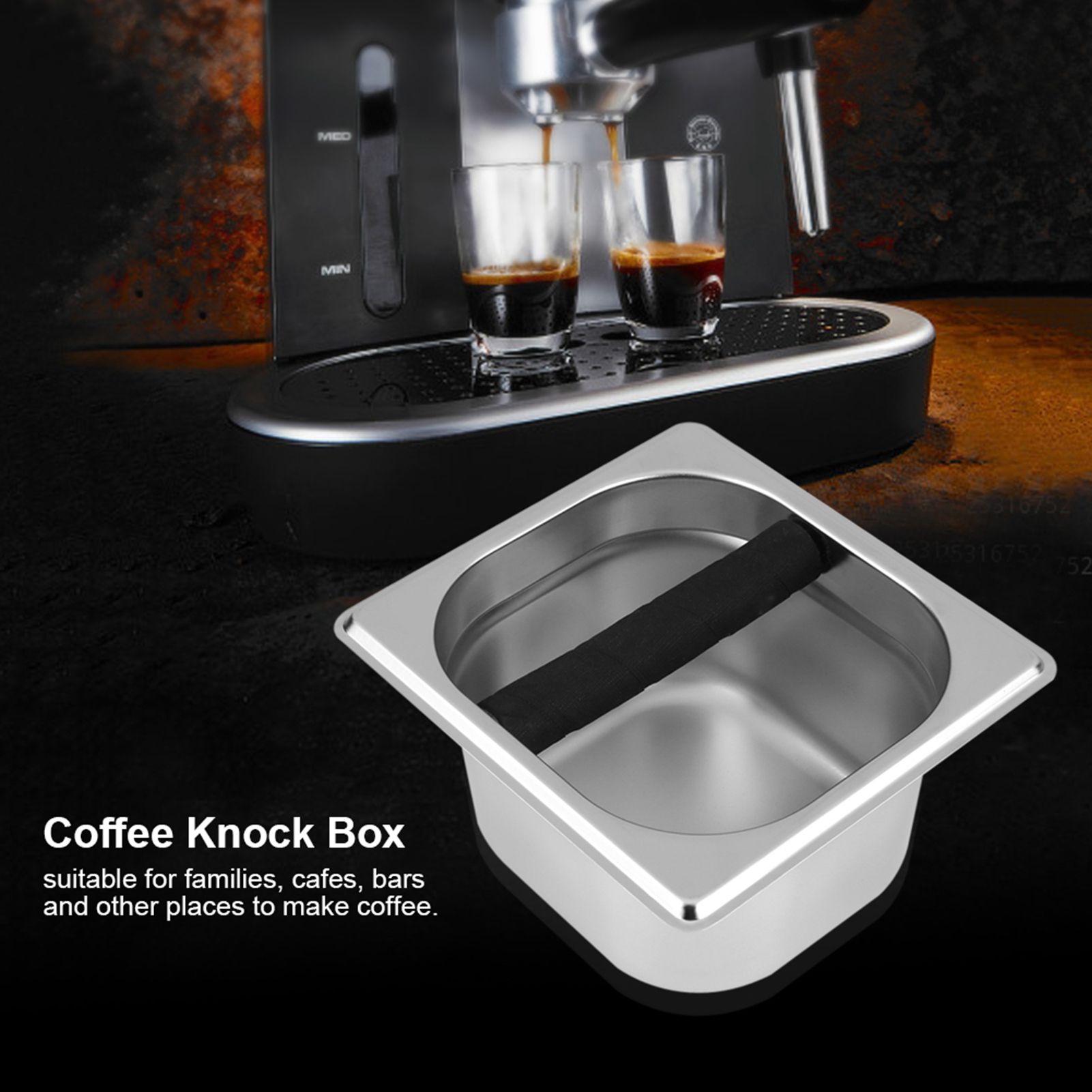 Stainless Steel Espresso Knock Box Container with Rubber Bar for Coffee Machine S view 10