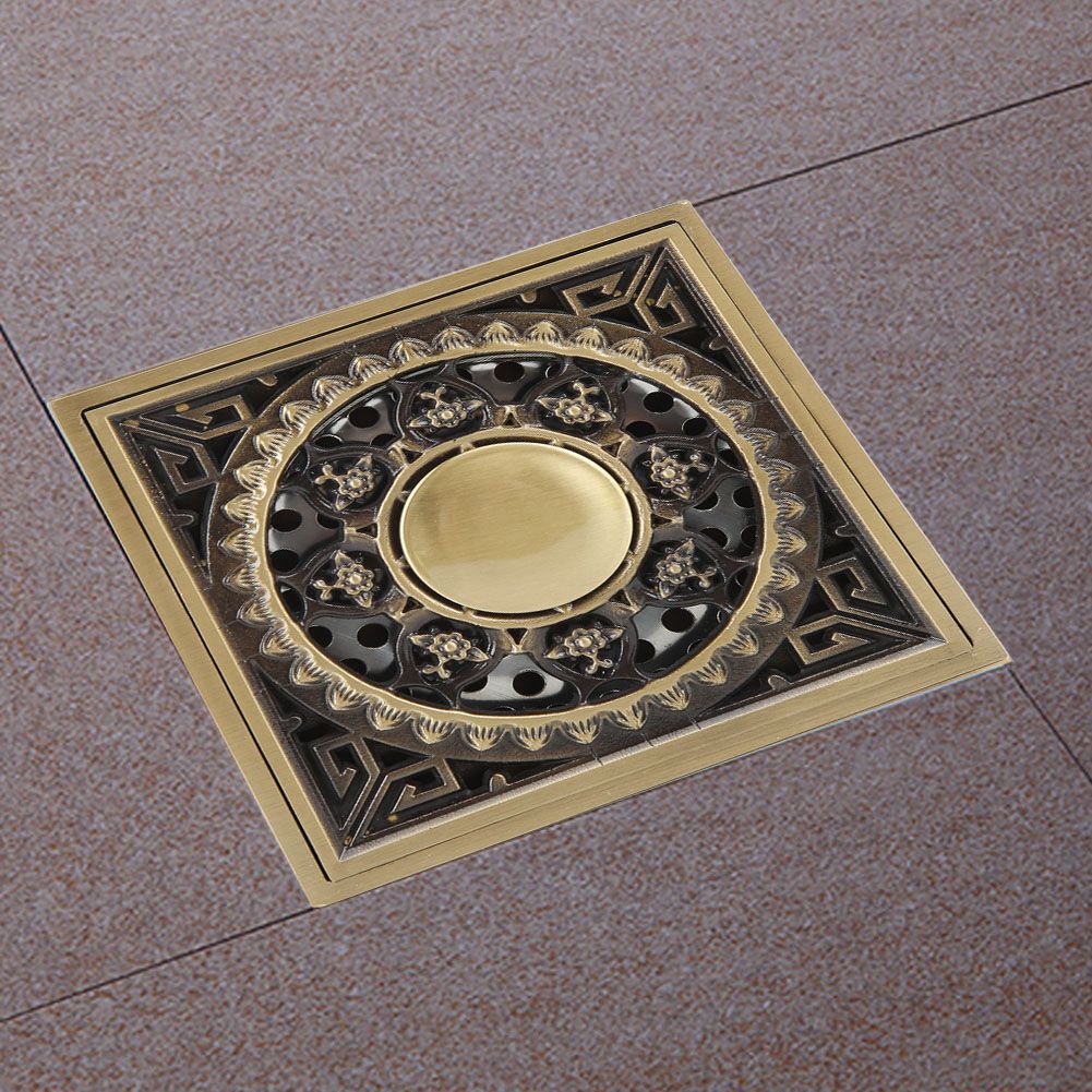 10 x 10 cm Solid Brass Gold Shower Drain Floor Drain Waste Drainer Bathroom view 6