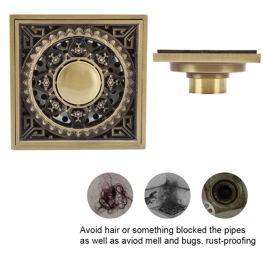 10 x 10 cm Solid Brass Gold Shower Drain Floor Drain Waste Drainer Bathroom view 8