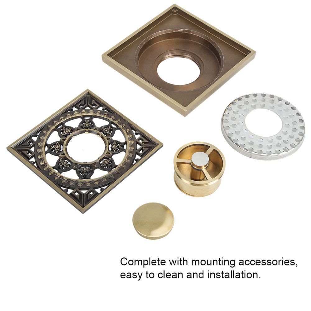 10 x 10 cm Solid Brass Gold Shower Drain Floor Drain Waste Drainer Bathroom view 9