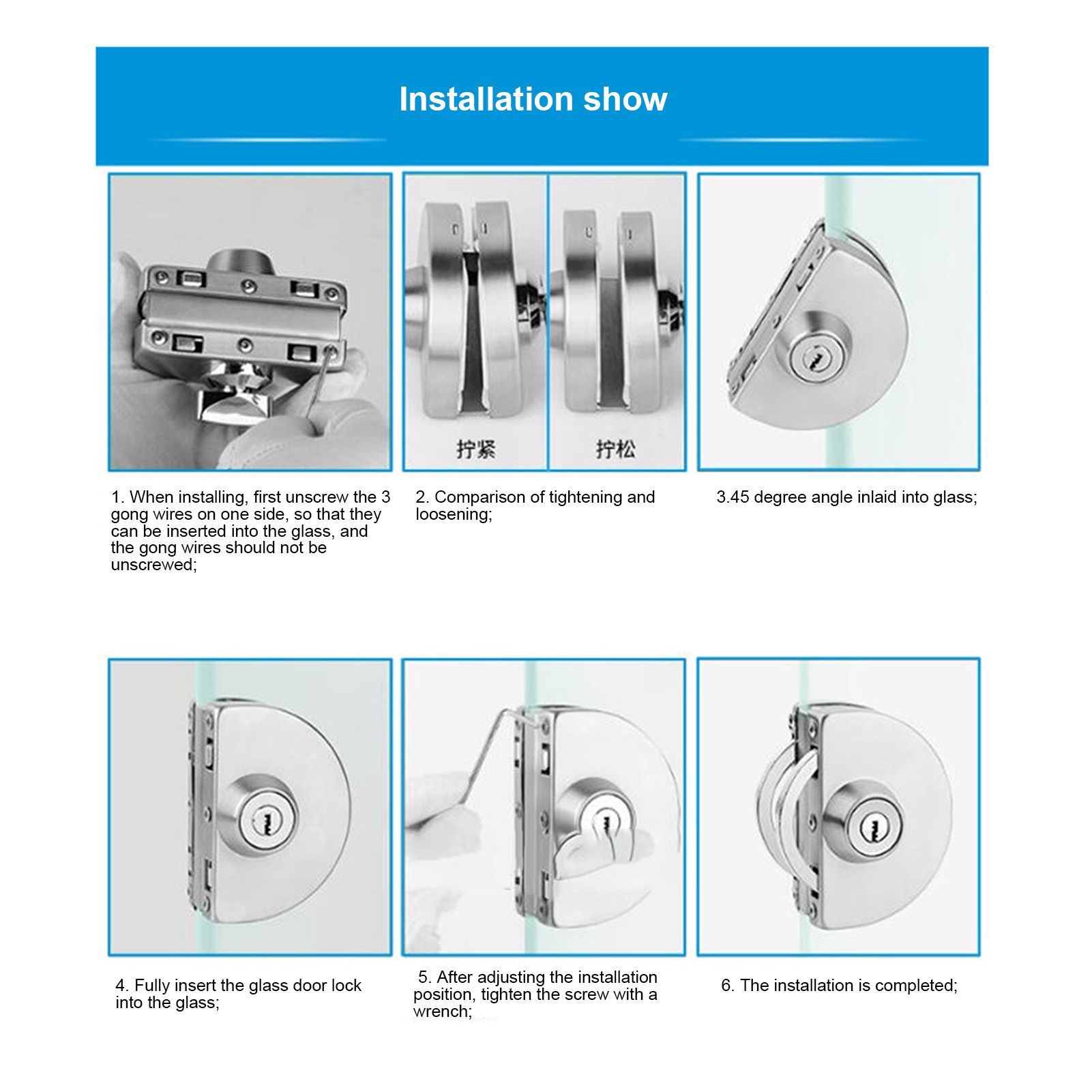 10~12mm Stainless Steel Glass Door Lock Latch Rotary Knob Open/Close Home view 15