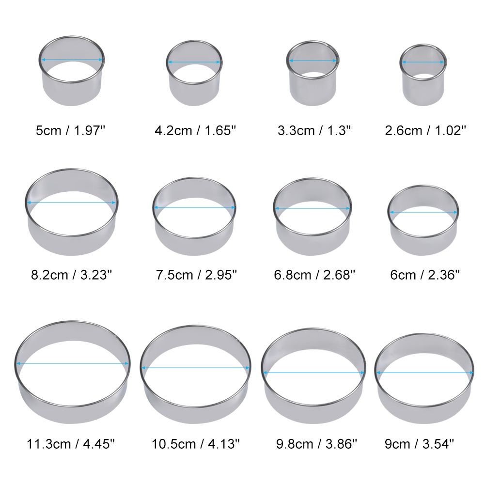 12 Pcs Stainless steel Round Cookie Biscuit Cutter Baking Metal Ring Molds for view 2