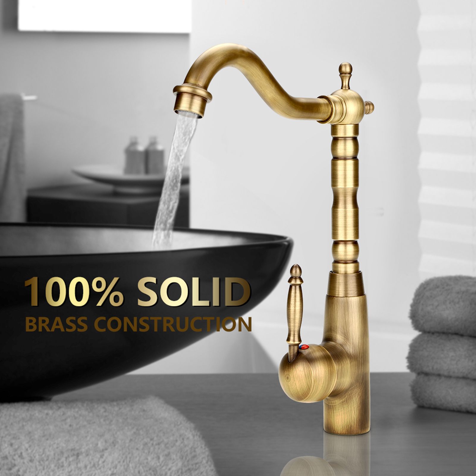 Antique Retro Style Solid Brass Kitchen Bathroom Basin Sink Faucet Hot Cold view 4
