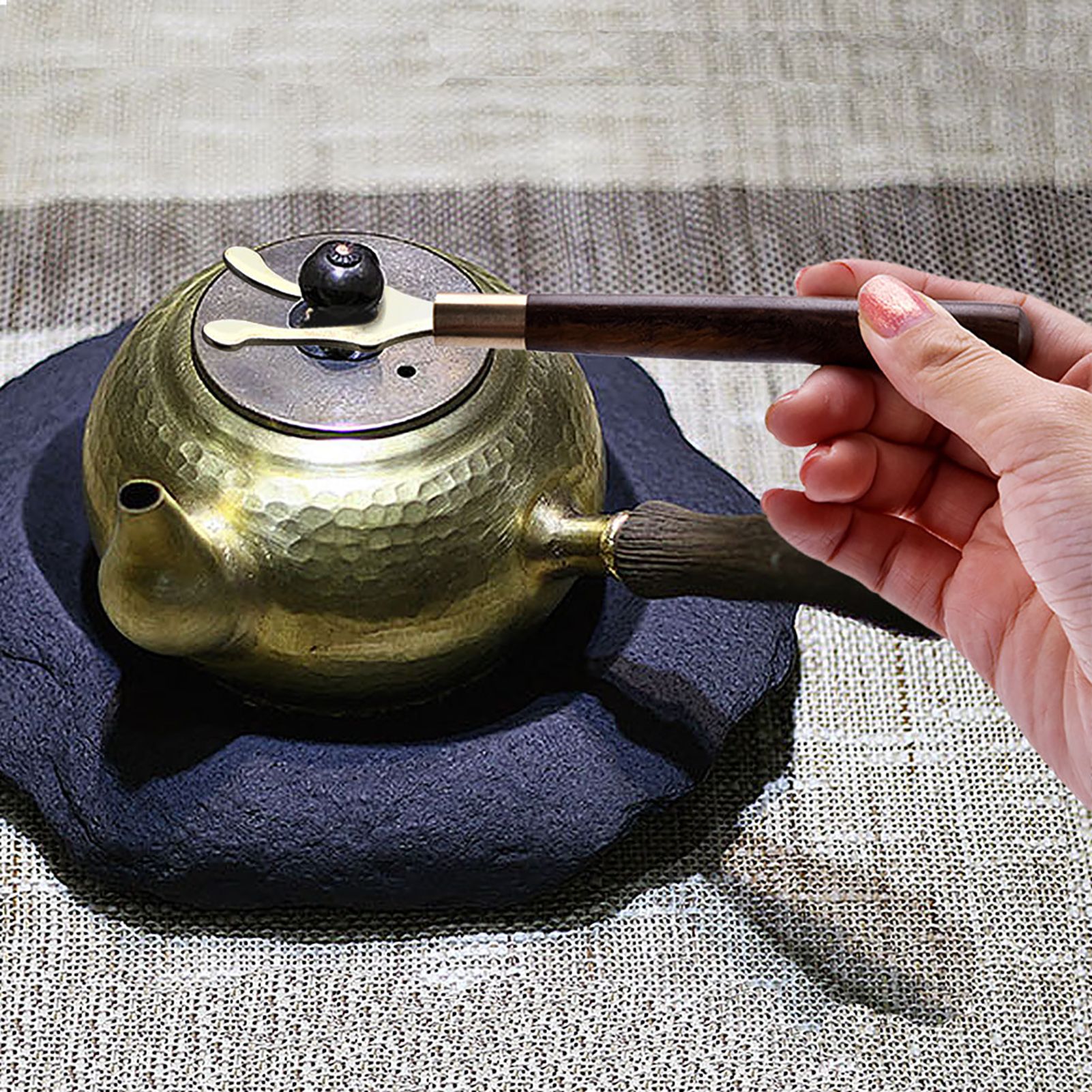 Tea Pot Heat Insulation Tea Clip Fork with Wooden Handle Cast Iron Head Coffee view 2