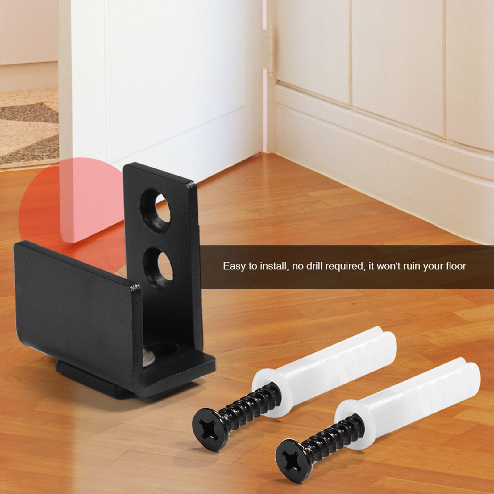 1pc Black Steel Hardware Sliding Barn Door Bottom Wall Mount Floor Guide with view 3