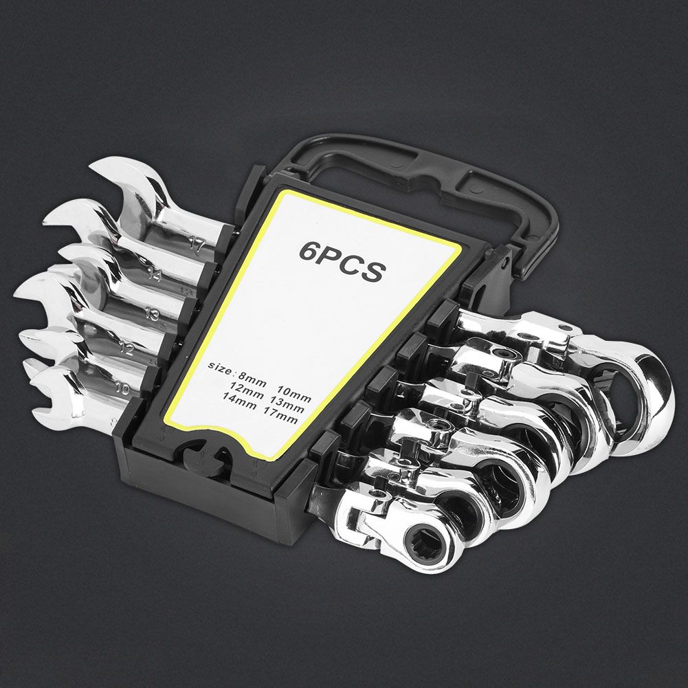 6Pcs Flexible Head Multi functional Ratchet Conination Spanner Wrench 8-17mm view 6