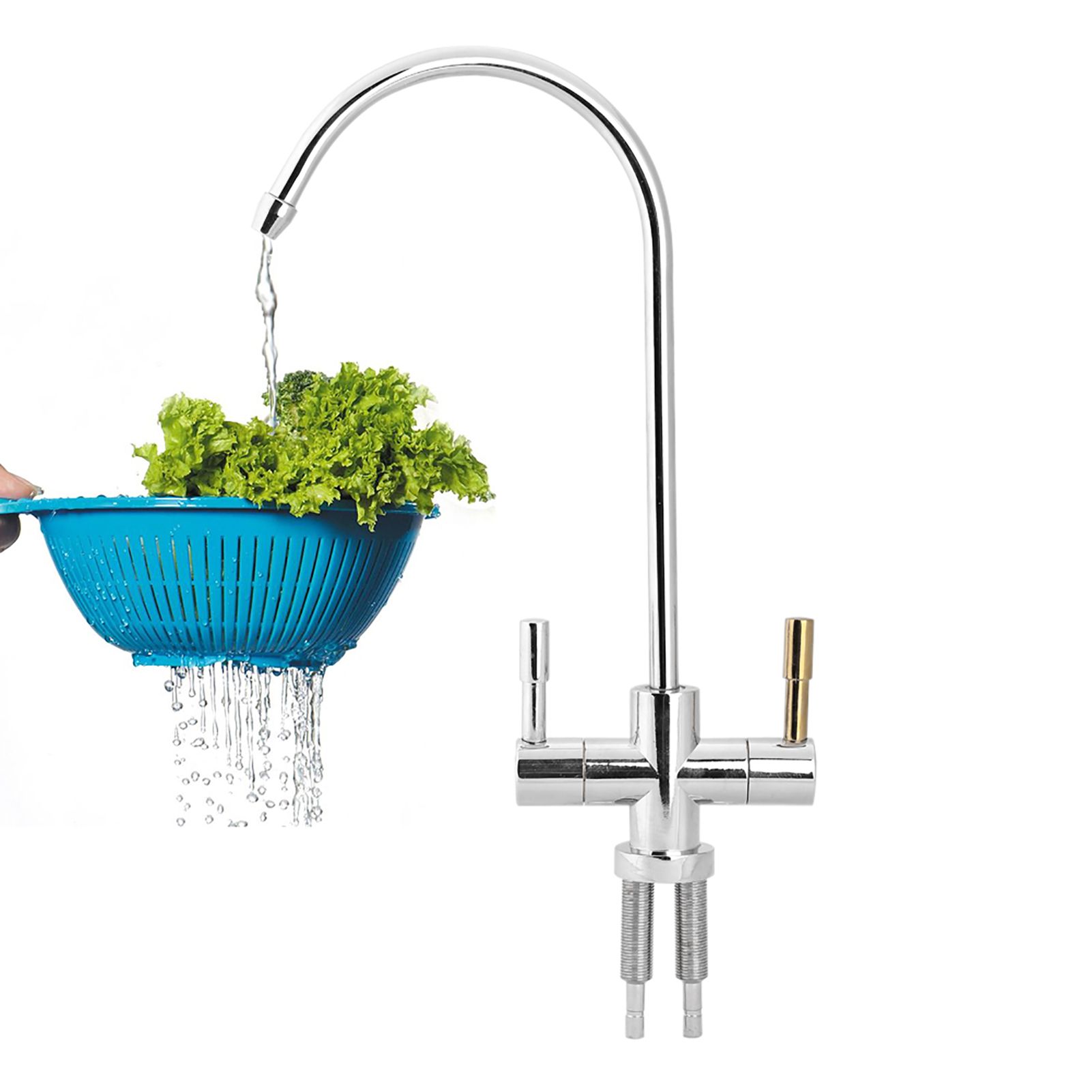 1/4'' Double Holes Sink Faucet Tap Chrome Reverse Osmosis RO Drinking Water Filter view 5