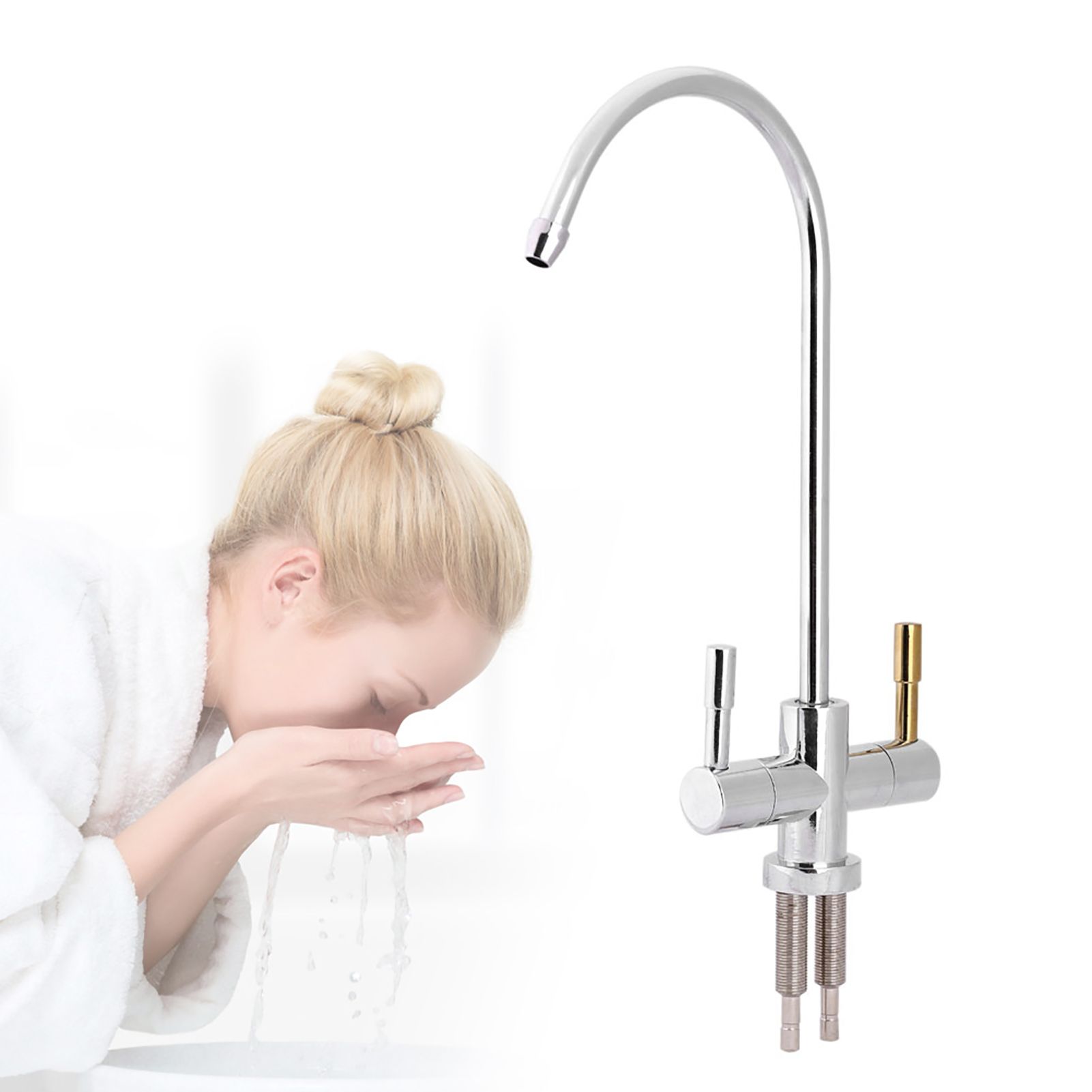 1/4'' Double Holes Sink Faucet Tap Chrome Reverse Osmosis RO Drinking Water Filter view 6