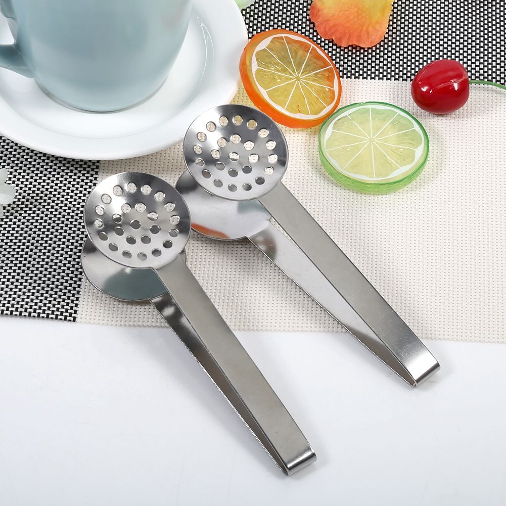 2pcs Kitchen Craft Tool Stainless Steel Round Tea Bag Tongs Squeezer Holder Grip view 5