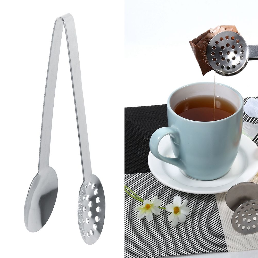 2pcs Kitchen Craft Tool Stainless Steel Round Tea Bag Tongs Squeezer Holder Grip view 11