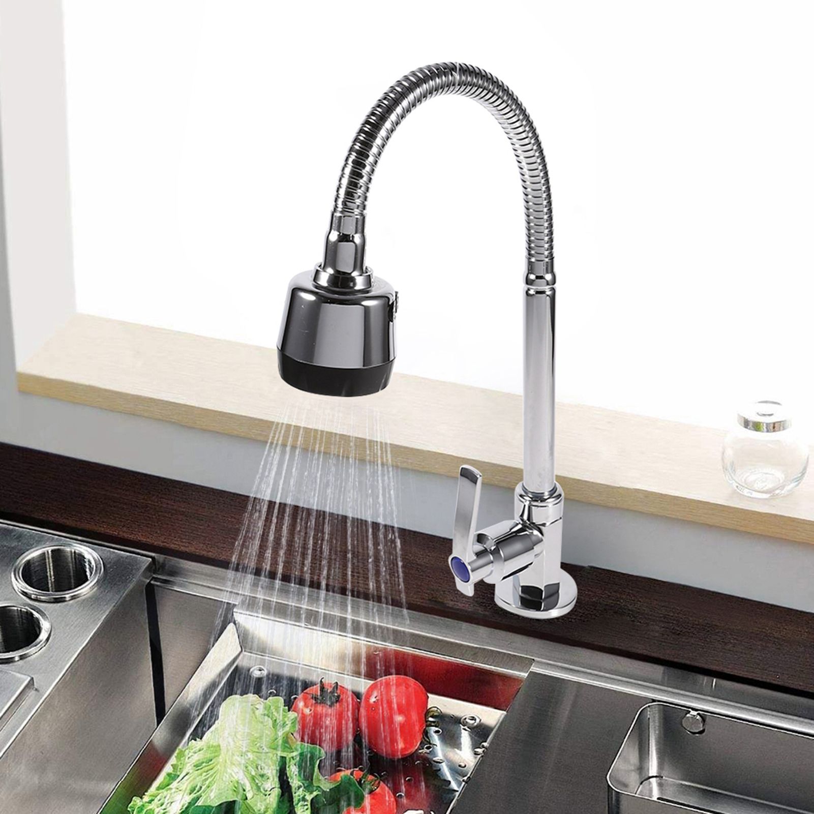 Zinc Alloy Swivel Spout Single Handle Sink Kitchen Faucet Pull Down Spray Cold view 11