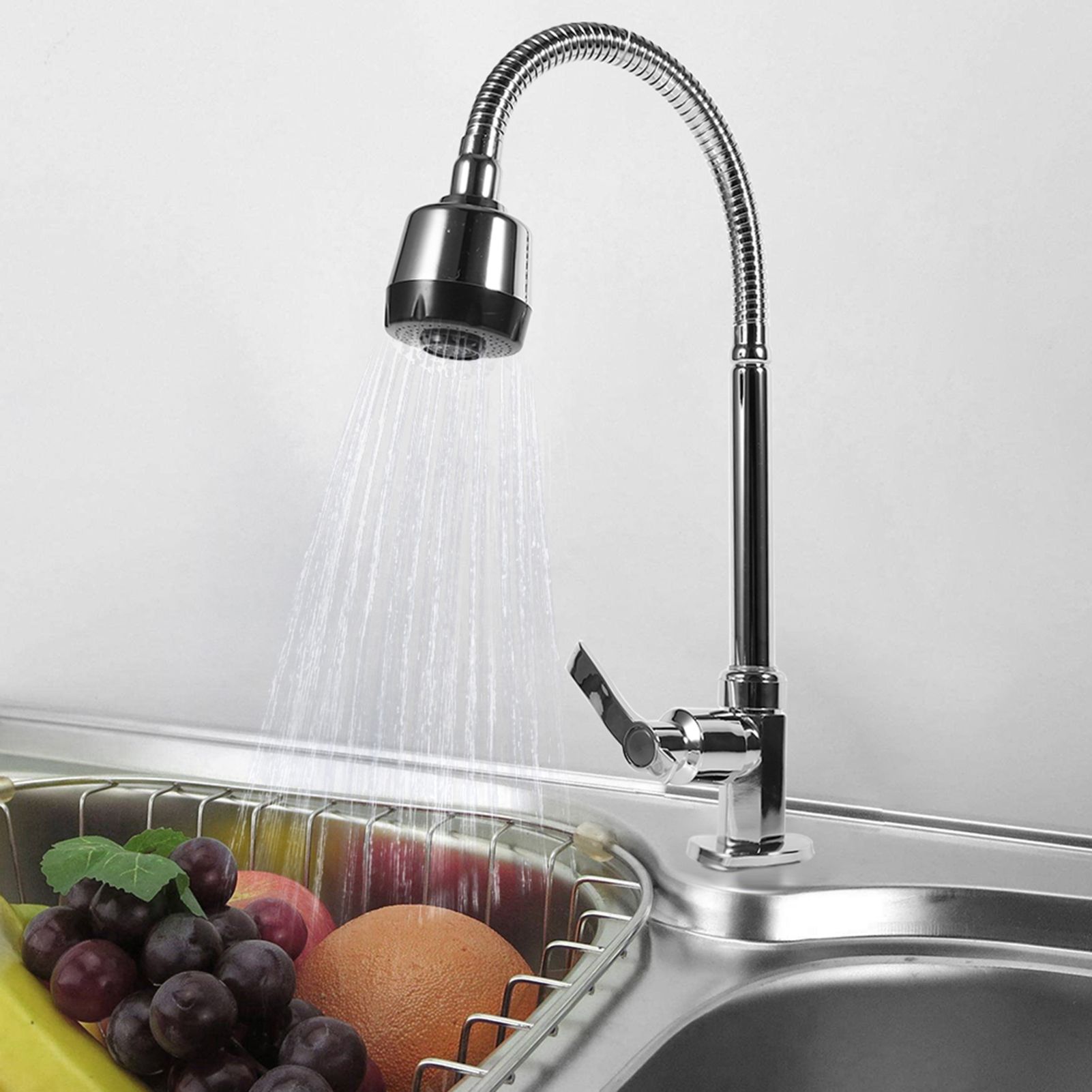 Zinc Alloy Swivel Spout Single Handle Sink Kitchen Faucet Pull Down Spray Cold view 12