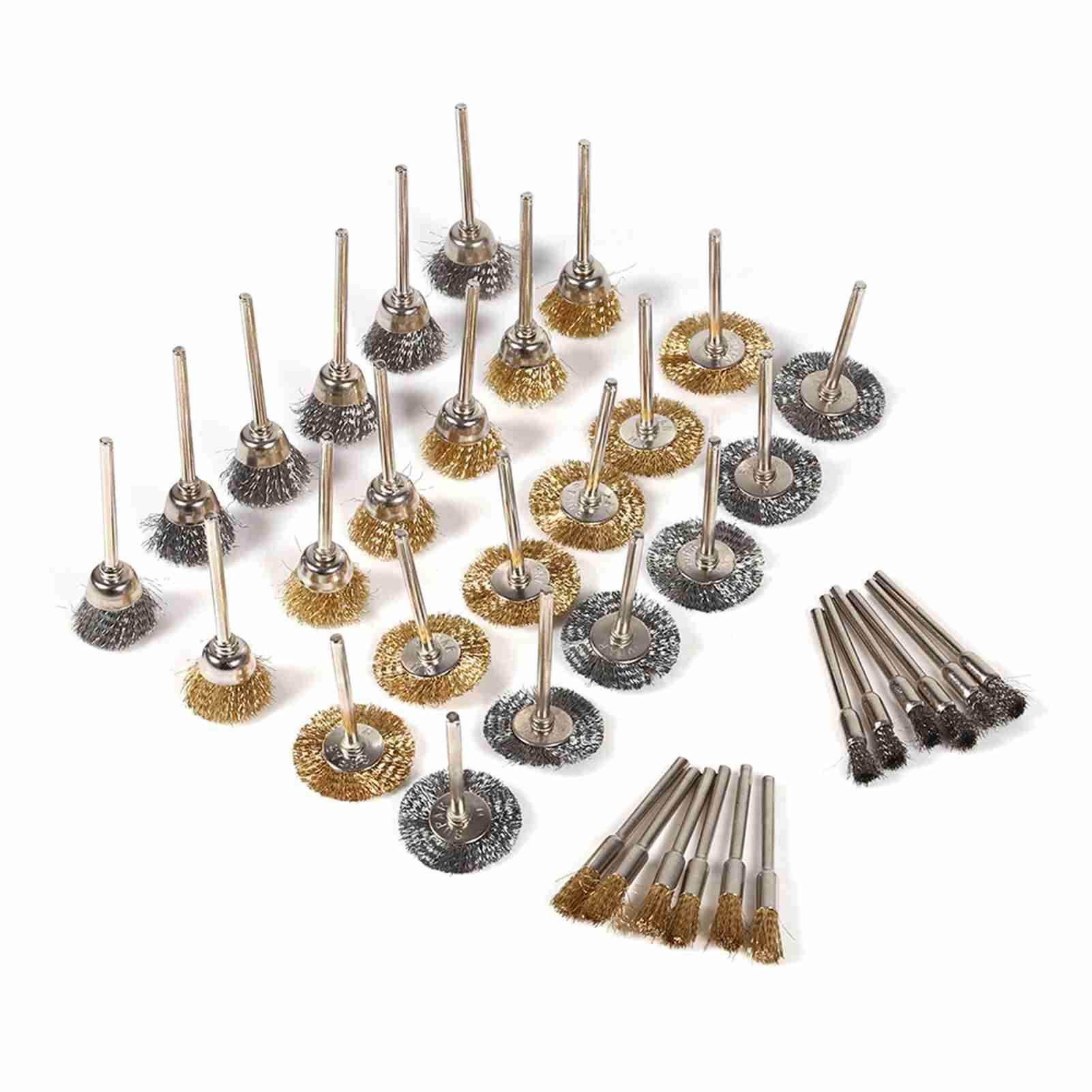 36pcs Brass Steel Wire Brush Set Pen Cup Wheel Shaped Polishing Cleaning view 2