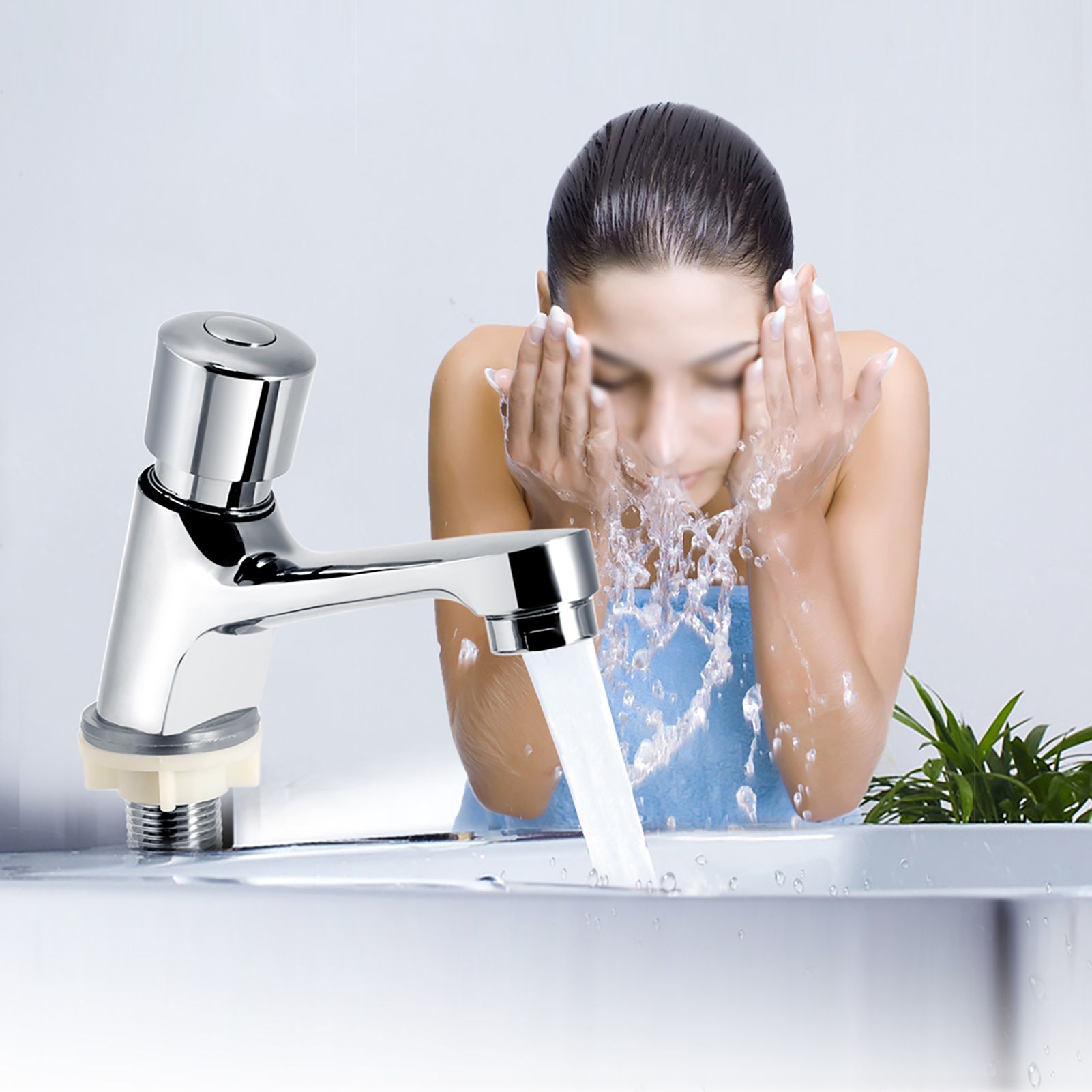 Public Ktchen Bathroom Chrome Plated Self Closing Water Saving Time Delay view 4